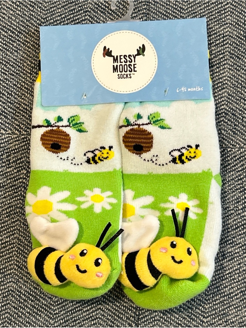 Messy Moose Bumblebee StuffedPlush Animal Socks Traction Spots on bottom 6-48 mo